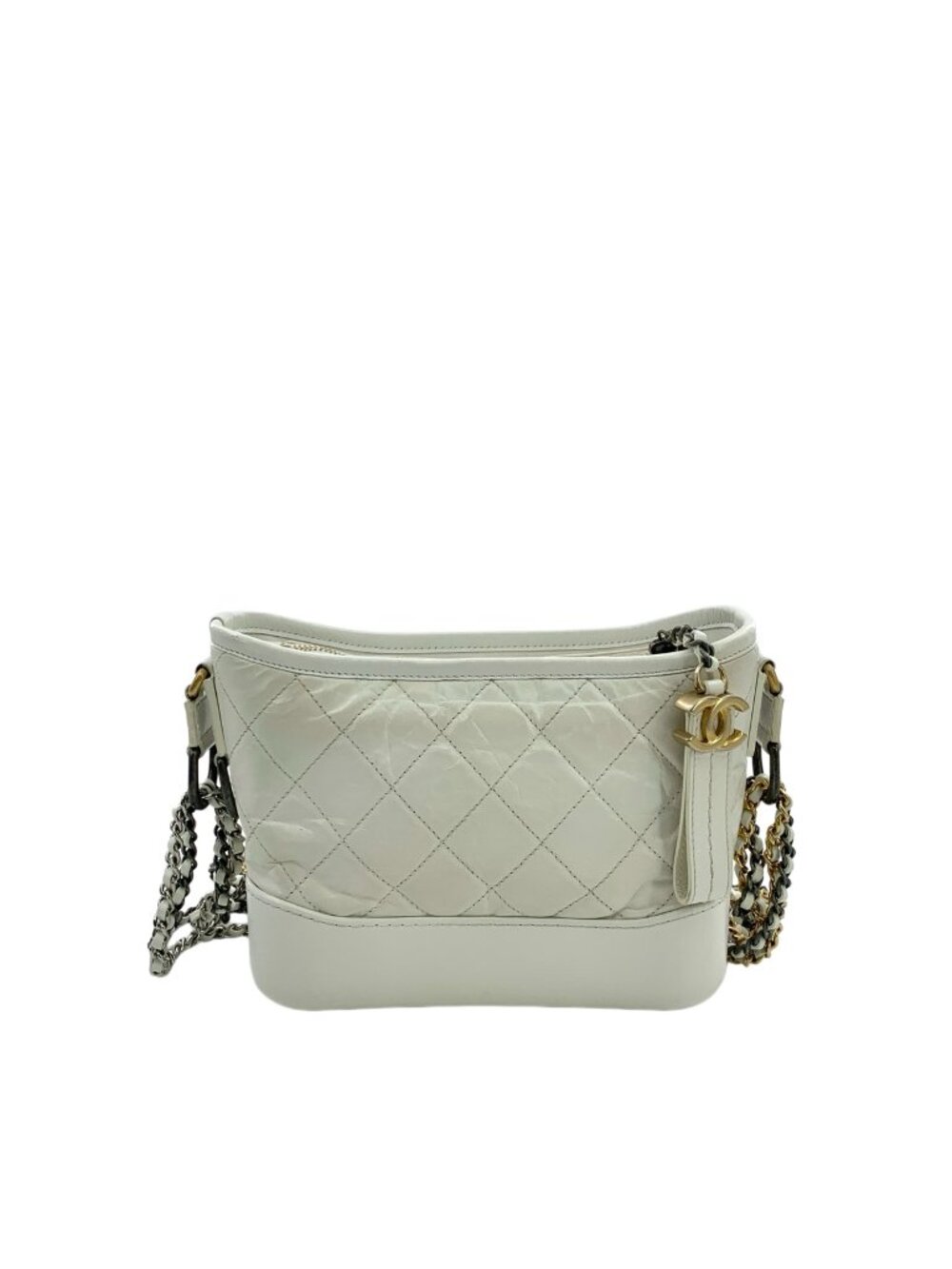 Chanel Gabrielle White Logo Quilted Calfskin Shoulder Bag
